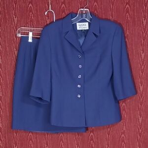KASPER 2 Piece 3/4 Sleeve Blue Skirt Suit Women's Sz 2P BUSINESS WORK